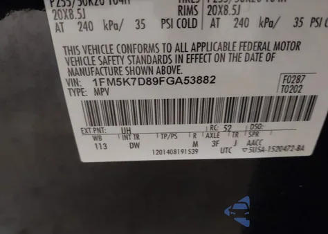 2015 Ford Explorer Xlt из США, поврежденный, VIN 1FM5K7D89FGA53882